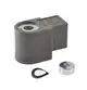 Danfoss-NC-Spule in Grautönen mit einer Feder sowie einer Mutter und Unterlegscheibe, geeignet für Anwendungen mit 110/120 V AC.